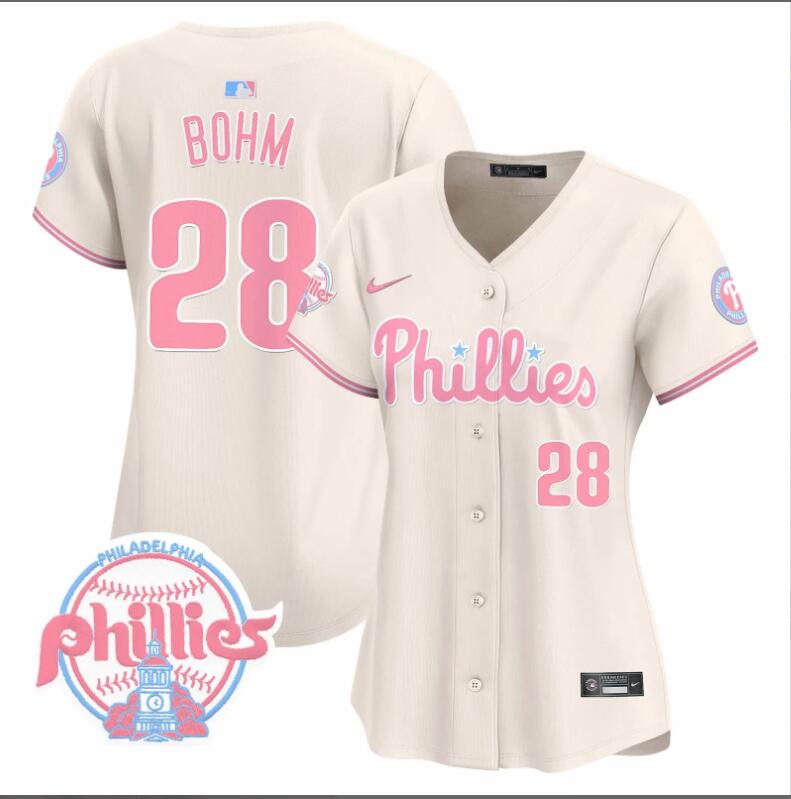 Women Philadelphia Phillies 28 Bohm cream 2024 MLB jersey